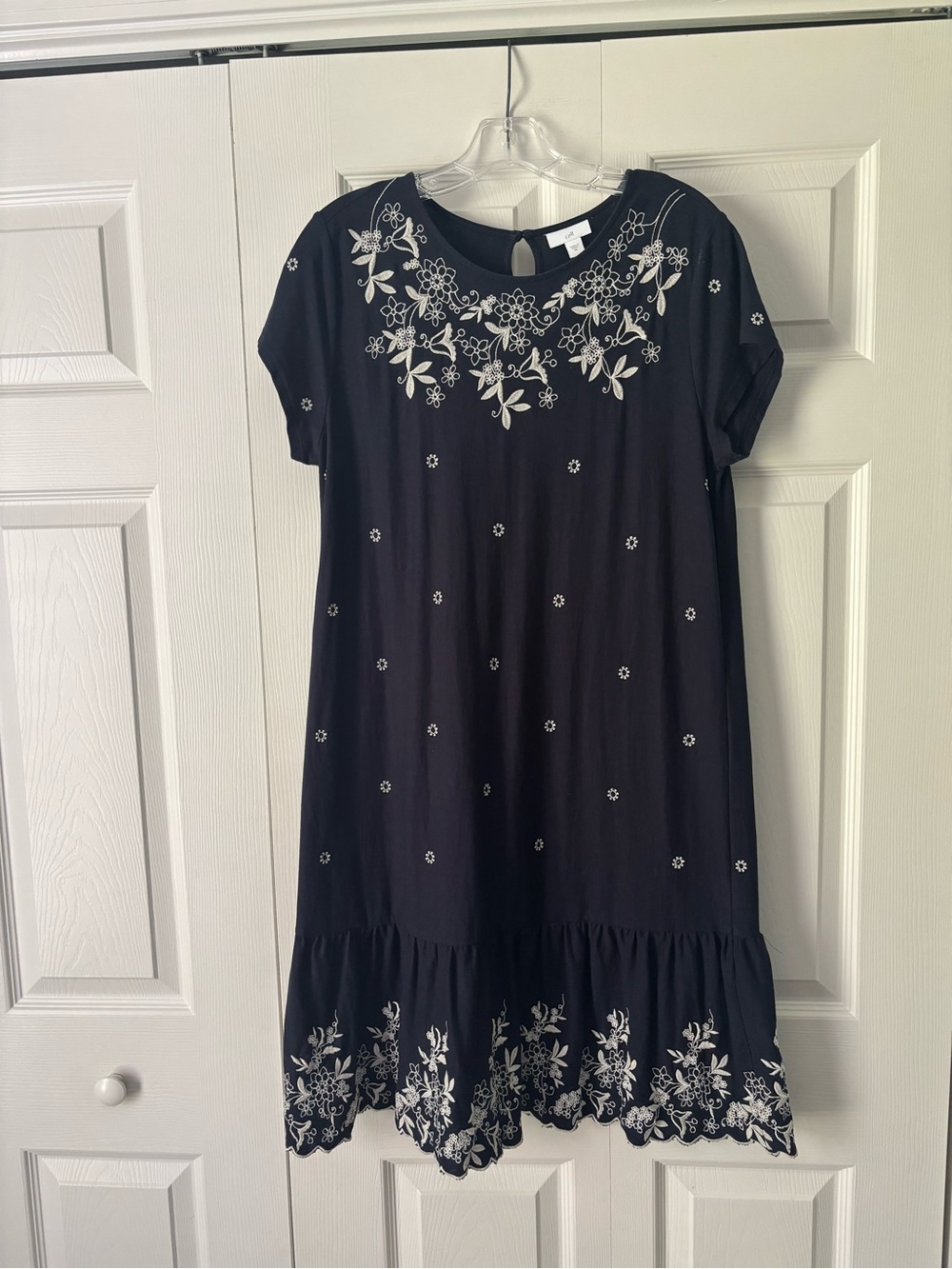 J. Jill Navy Dress with White Floral Embroidery Accents